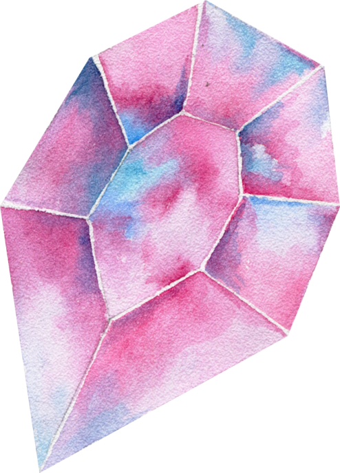 a watercolor painting of a pink and blue hexagon