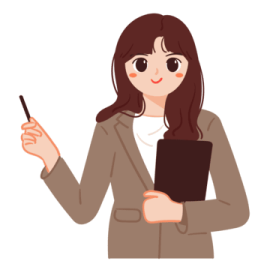 a woman in a business suit holding a clipboard