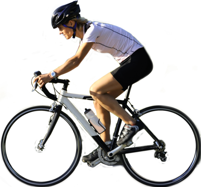 a person riding a bike on a white surface