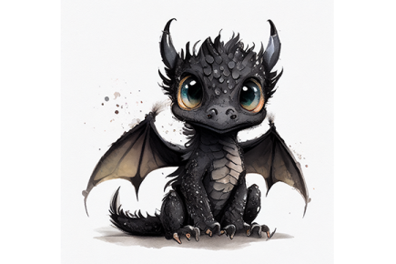 an illustration of a baby dragon with big eyes