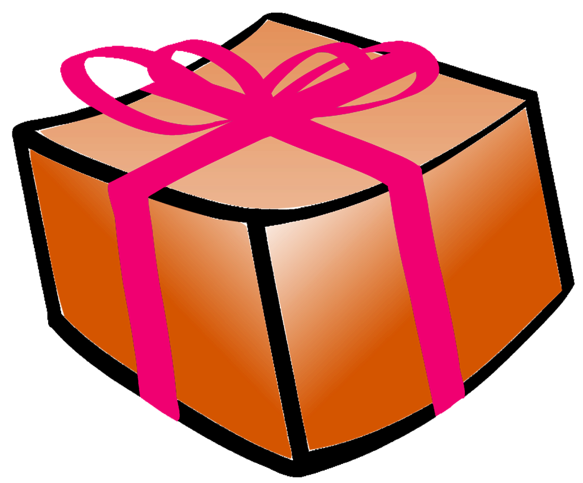 a brown gift box with pink ribbon