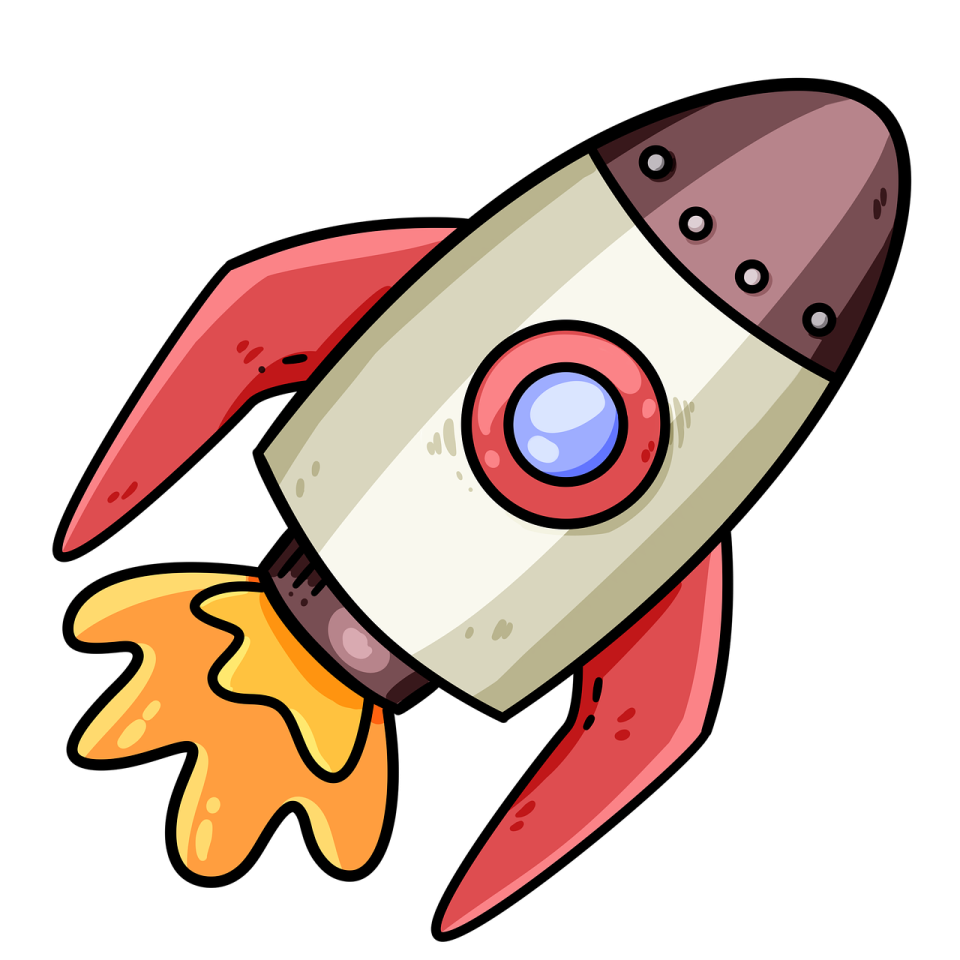 a red and white rocket with blue eyes