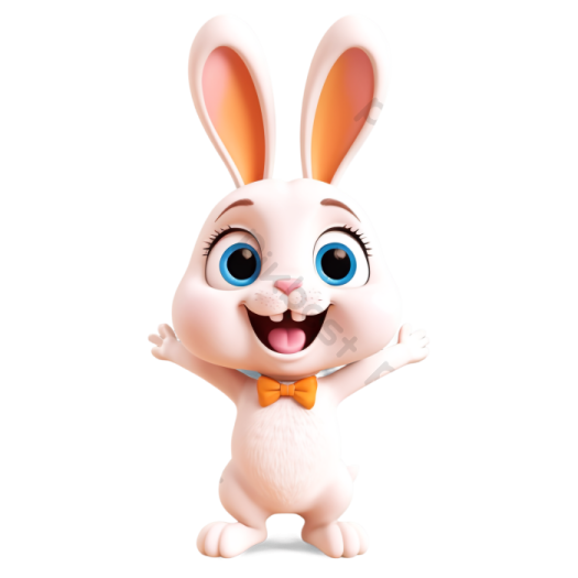 a white rabbit with blue eyes and a bow tie
