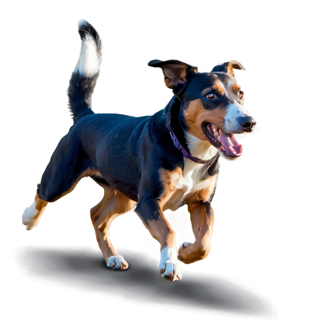 a dog running on a white background