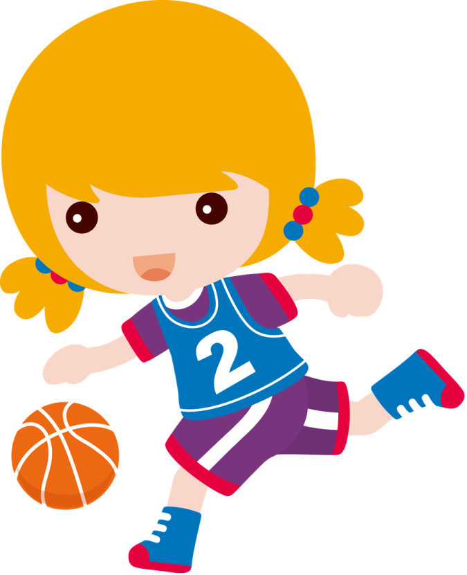 a cartoon girl playing basketball