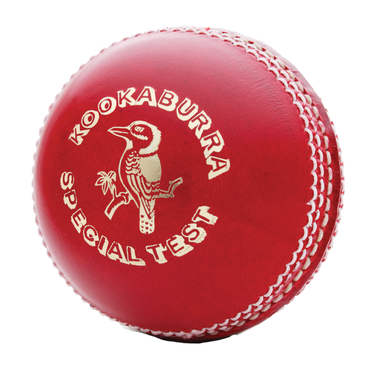 a red leather cricket ball with white stitching