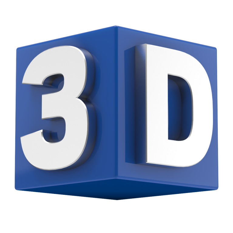 a 3d blue cube with the word 3d on it