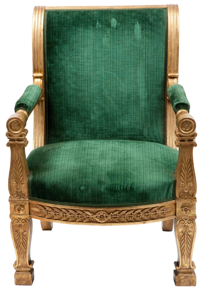 a green velvet upholing chair
