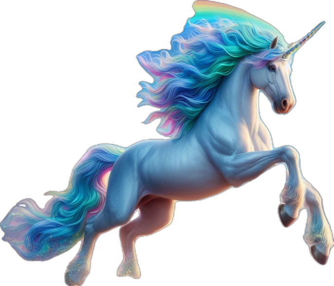 a unicorn with blue hair and a rainbow mane