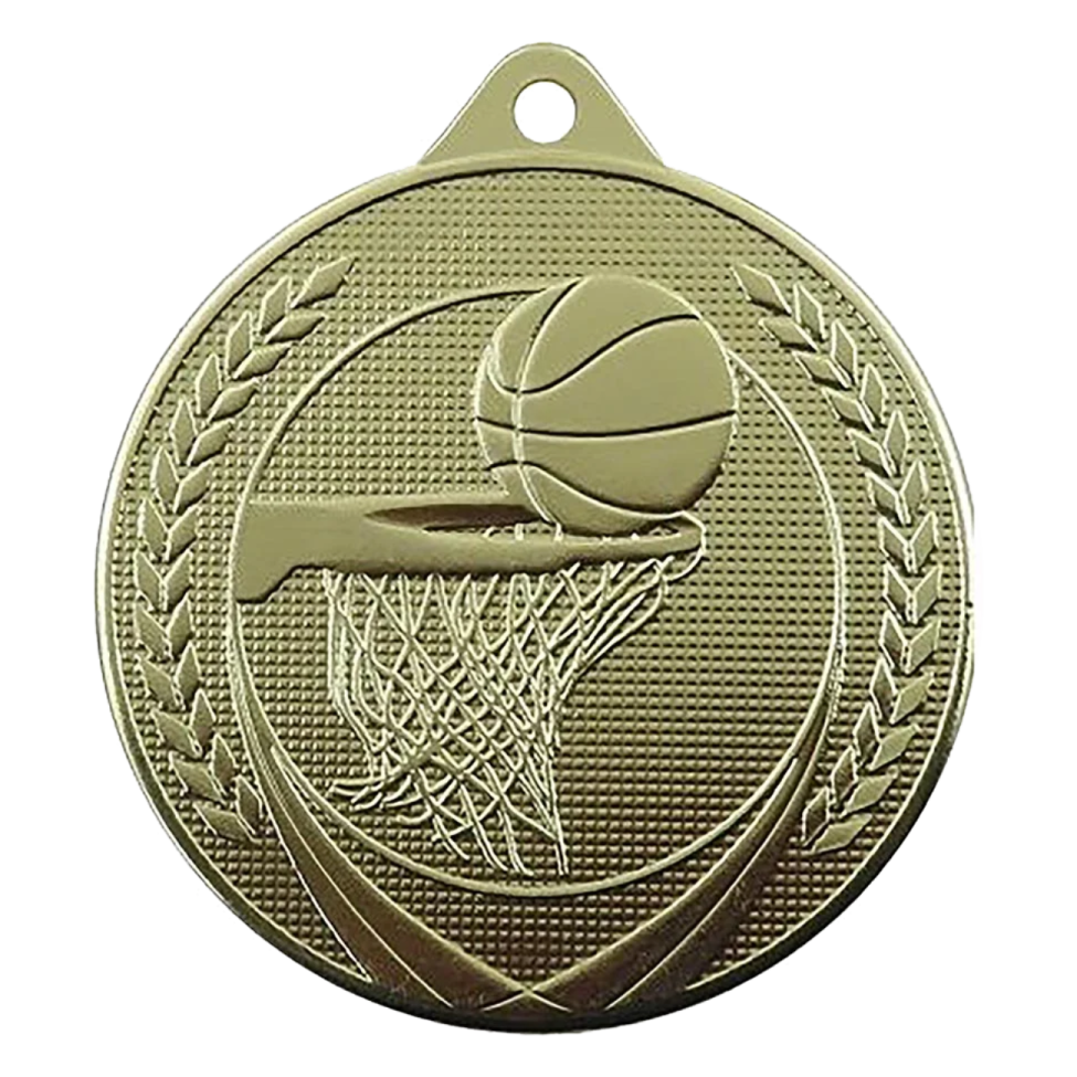 a gold medal with a basketball ball on it