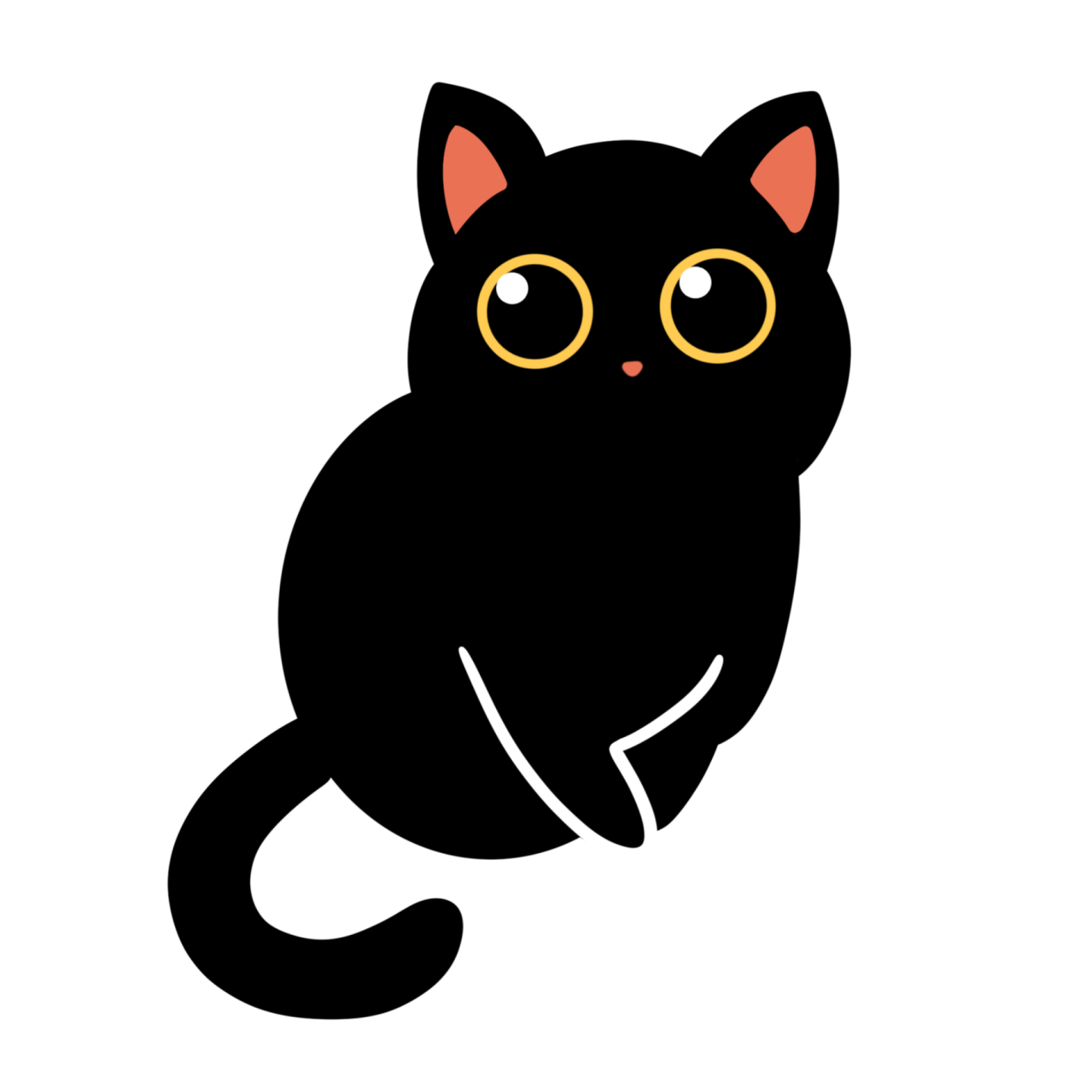 a black cat with yellow eyes sitting down