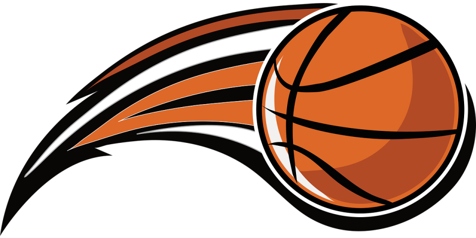 an orange basketball ball with black and white stripes
