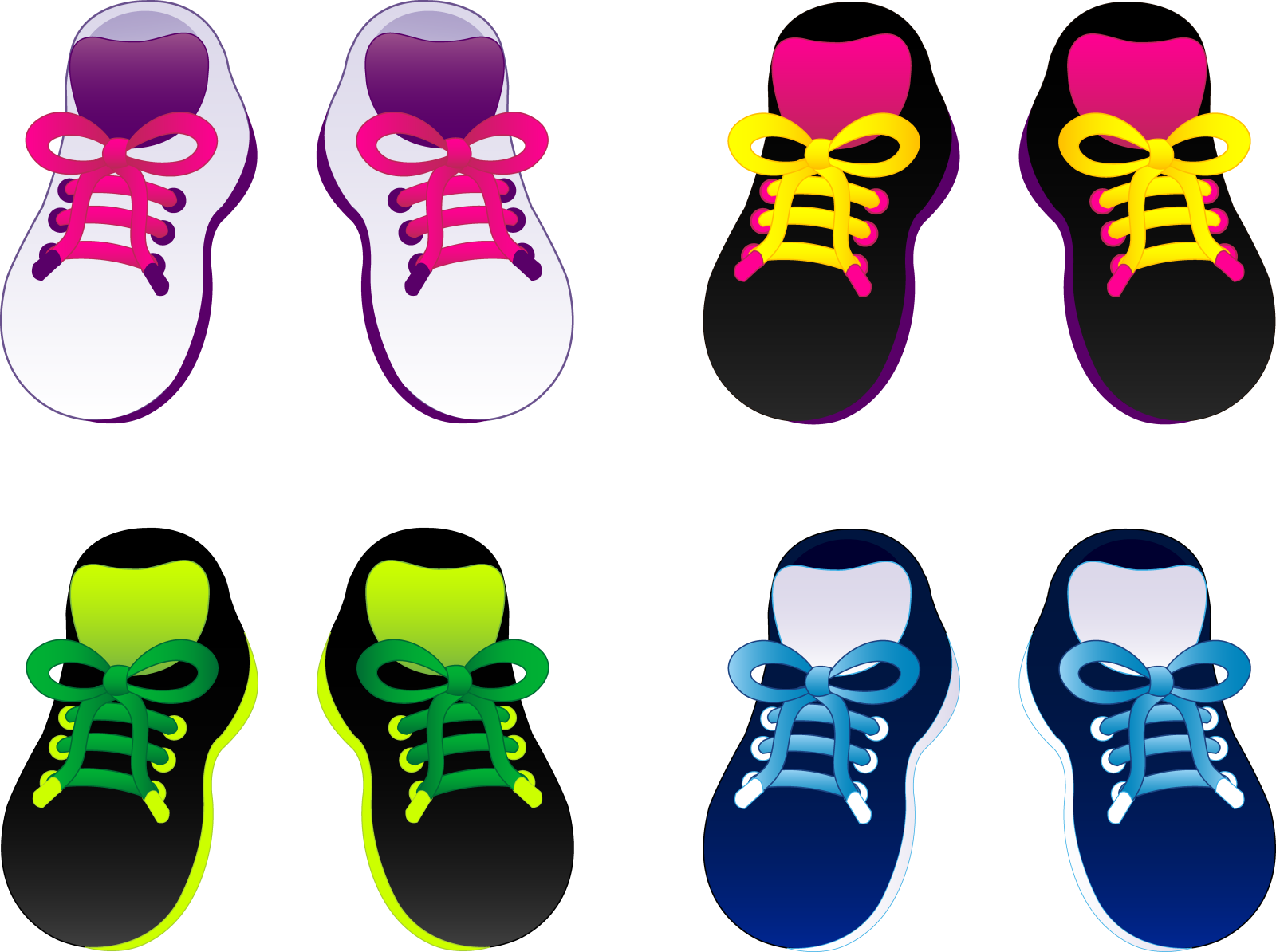 four pairs of shoes with different colors