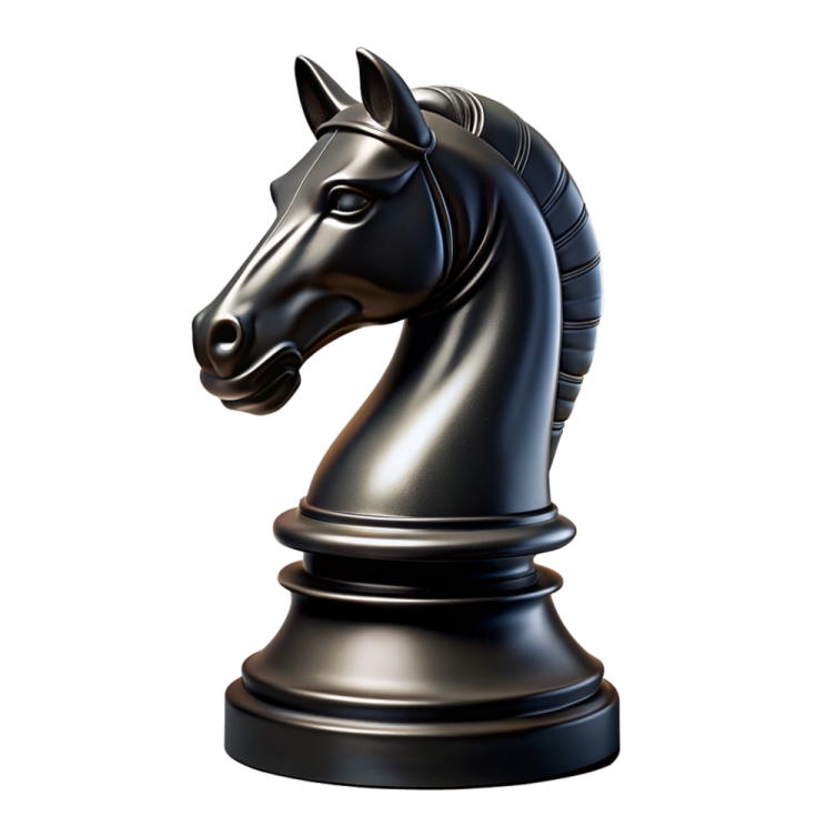 a black chess piece on a white background