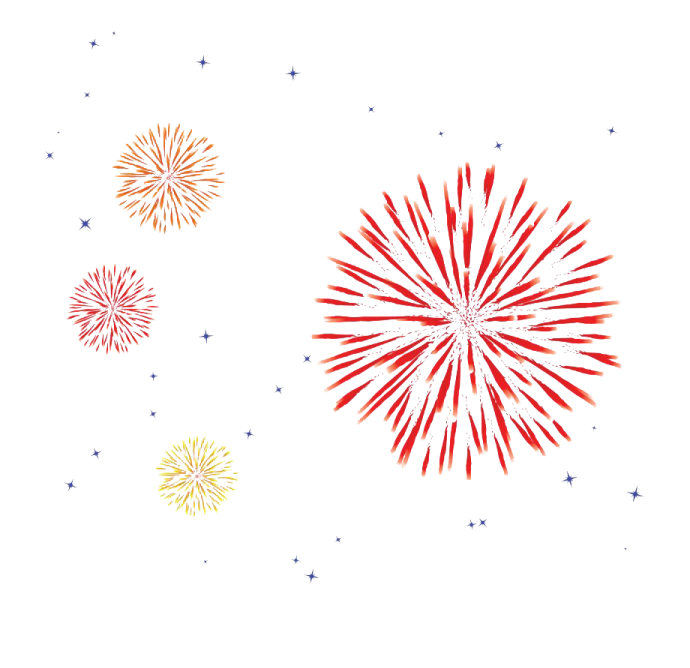a firework with red, yellow and blue fireworks