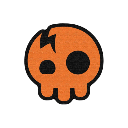 a patch with an orange skull on it