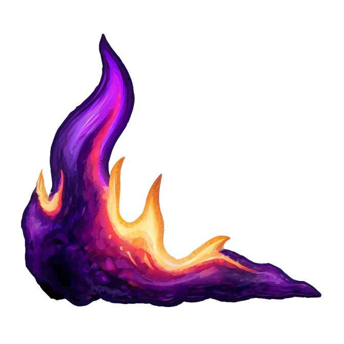 a purple and orange fire on a white background