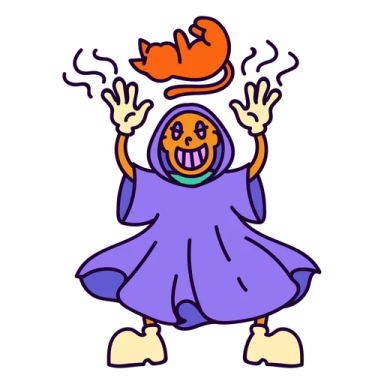 a drawing of a girl in a purple dress with her hands up