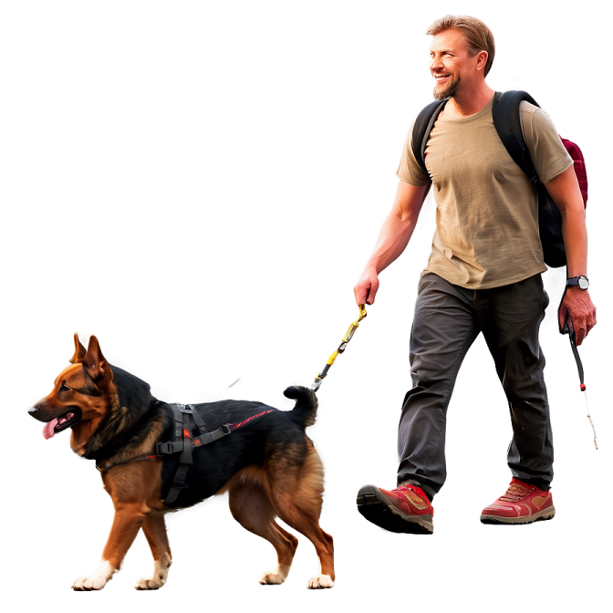 a man walking a dog on a leash