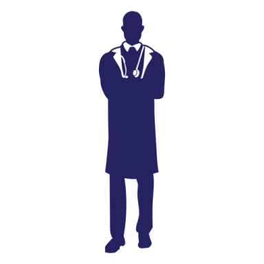 a silhouette of a doctor with a stel