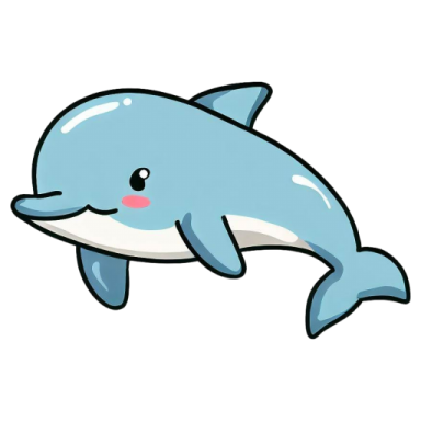 a cartoon dolphin with its mouth open