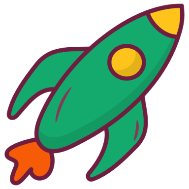 a green rocket with an orange tail