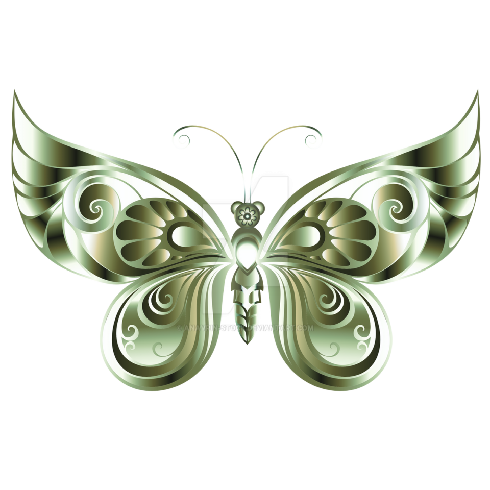 a metallic butterfly on a white background