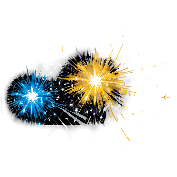 three colorful fireworks on a white background