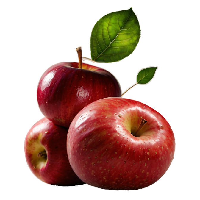 three red apples with a leaf on top