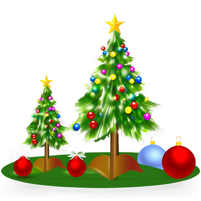 three christmas trees with ornaments on a white background