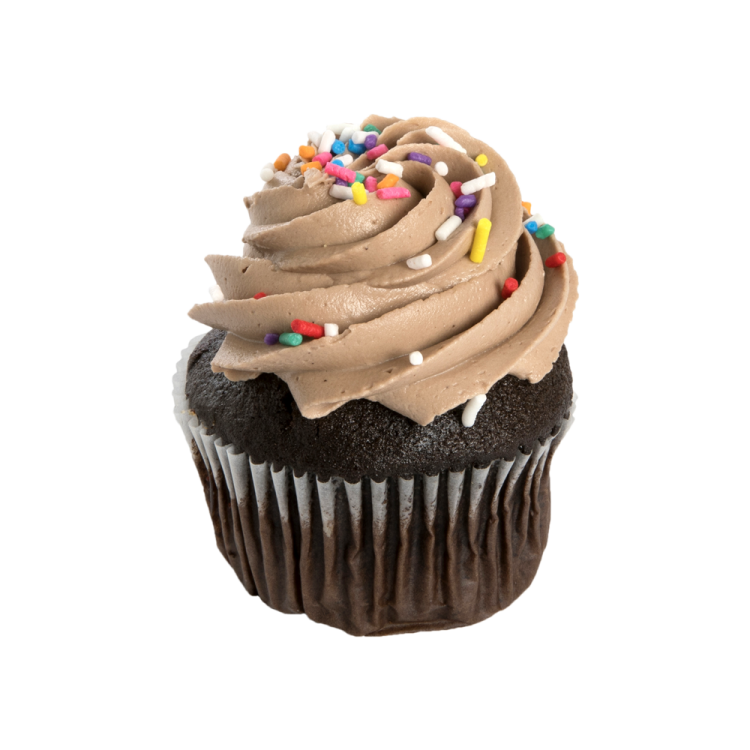 a cupcake with chocolate frosting on top of it