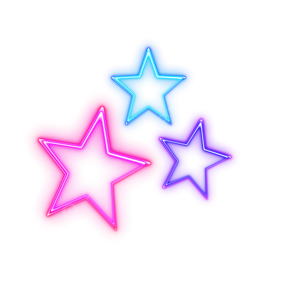 three neon stars on a white background