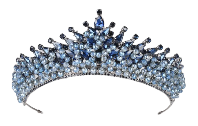 a blue and white tia with crystals