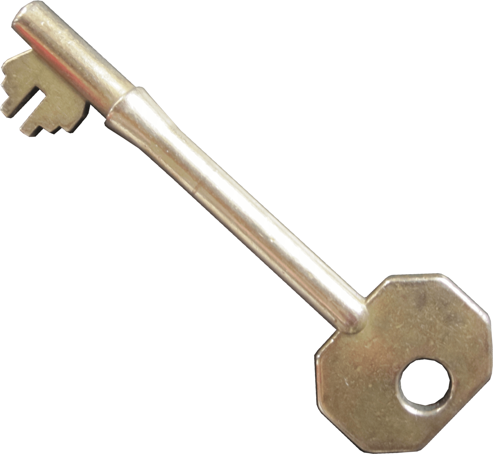 a metal key on a white background