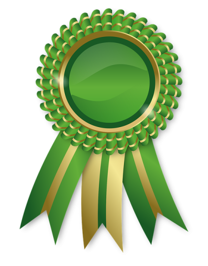 a green and gold award ribbon