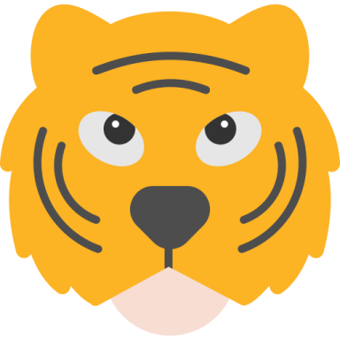 a yellow tiger face with black eyes