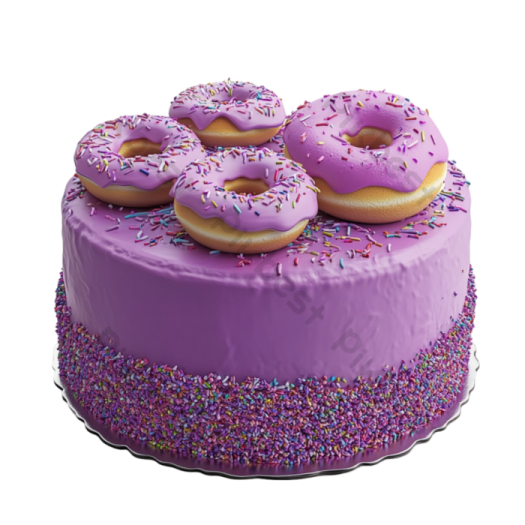 a purple cake with pink frosting and sprins