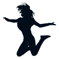 a silhouette of a woman jumping in the air