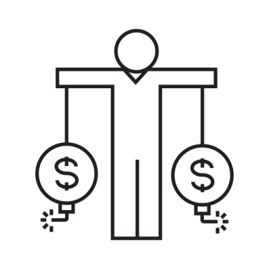 a black and white line icon of a man with a dollar symbol