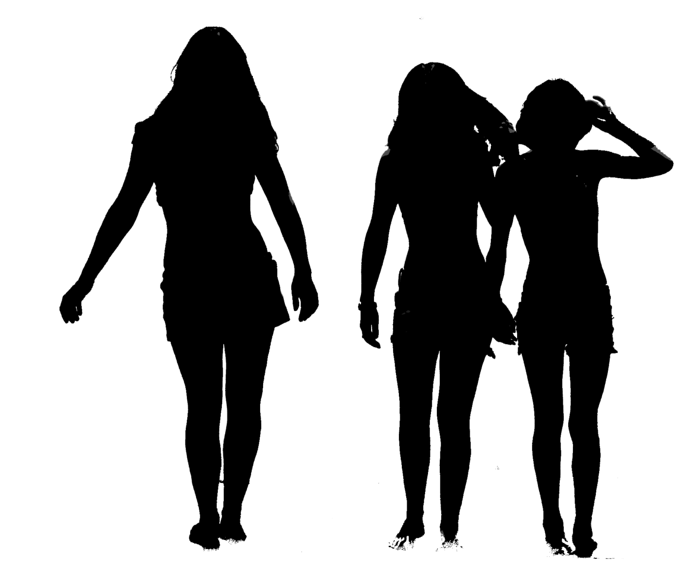 two silhouettes of a woman in black and white