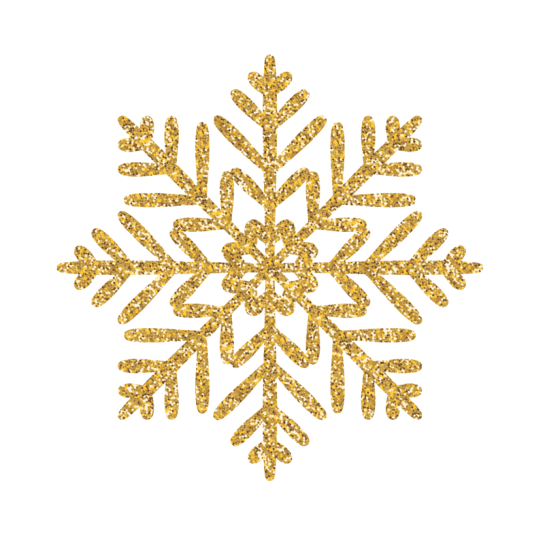 a gold glitter snowflake on a white background