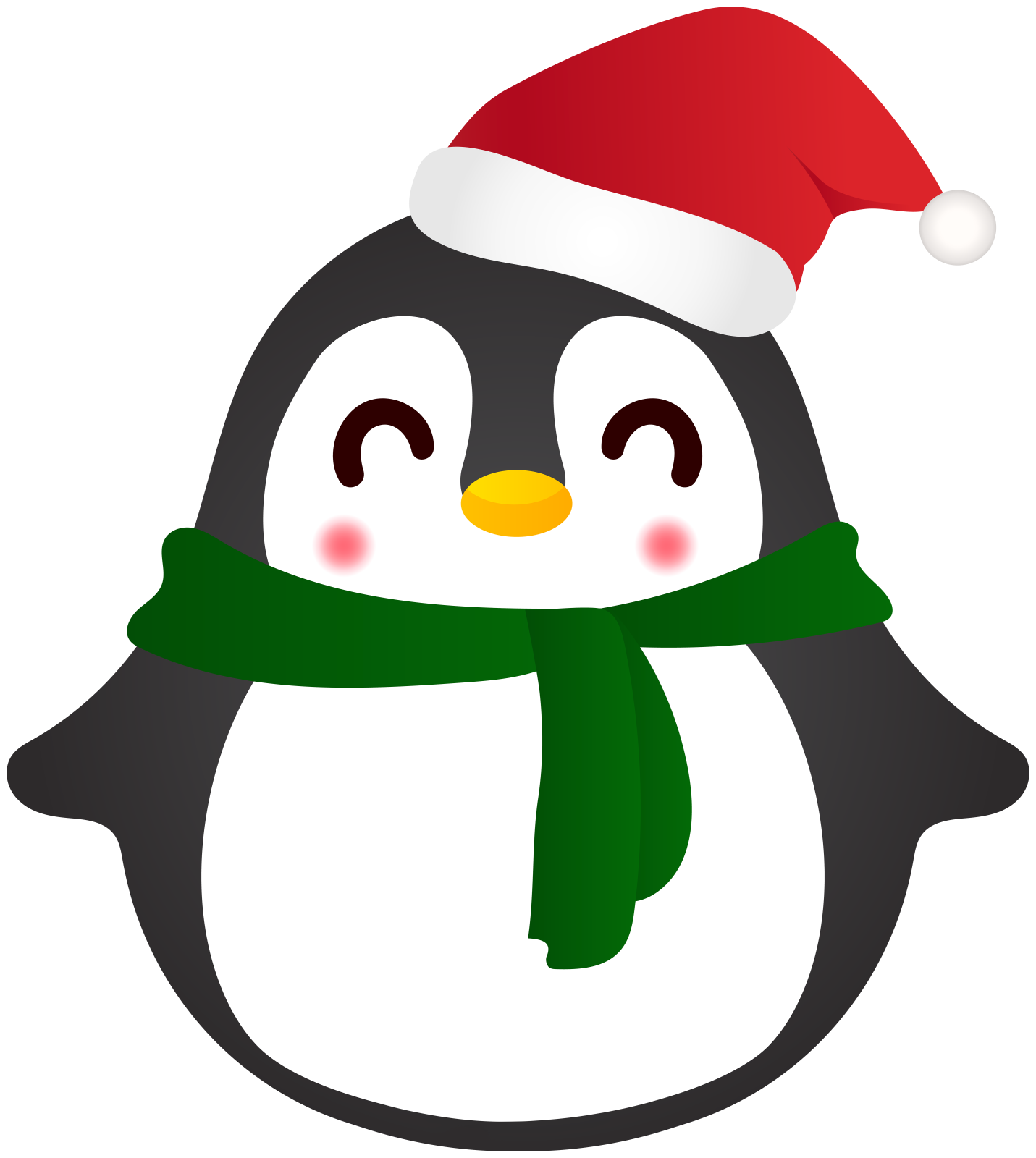 a penguin wearing a santa hat and scarf