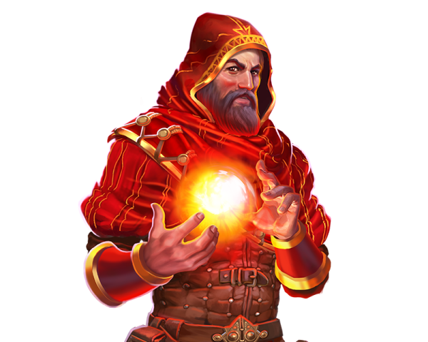 a man in a red robe holding a glowing ball