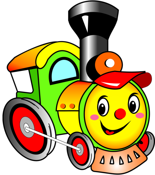 a cartoon train with a smiling face