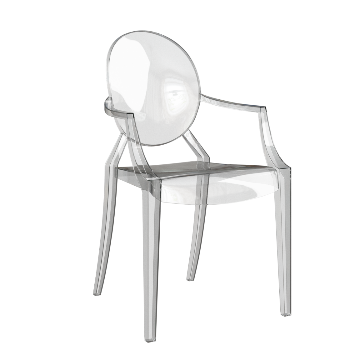 a clear plastic chair on a white background