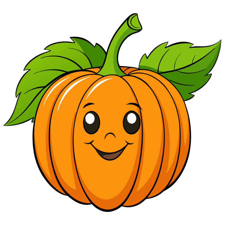 a cartoon pumpkin with a smiling face