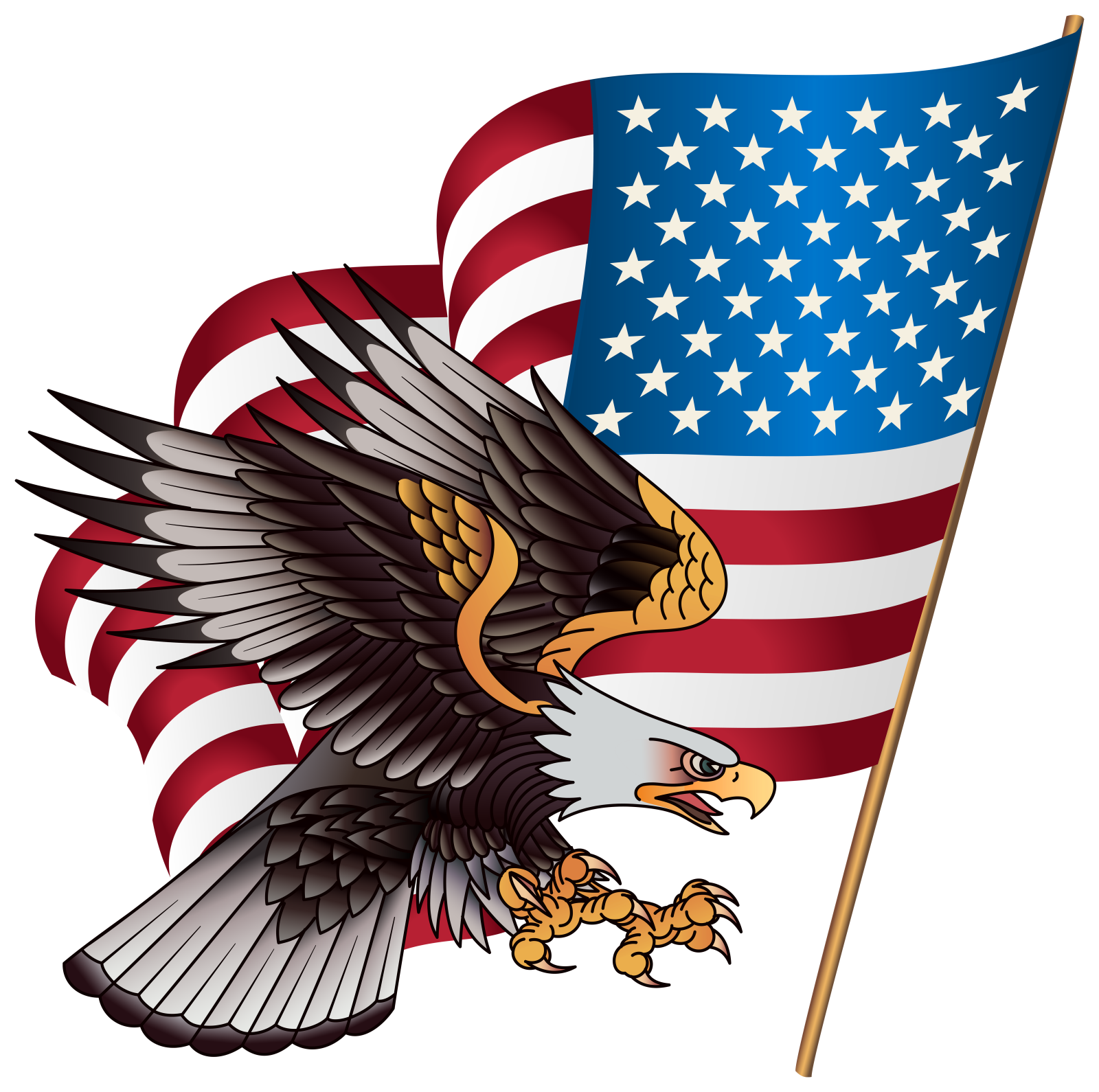 an eagle holding the american flag