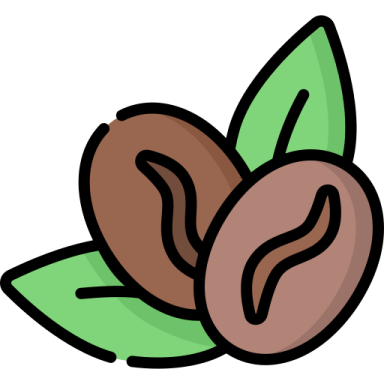 two coffee beans with green leaves