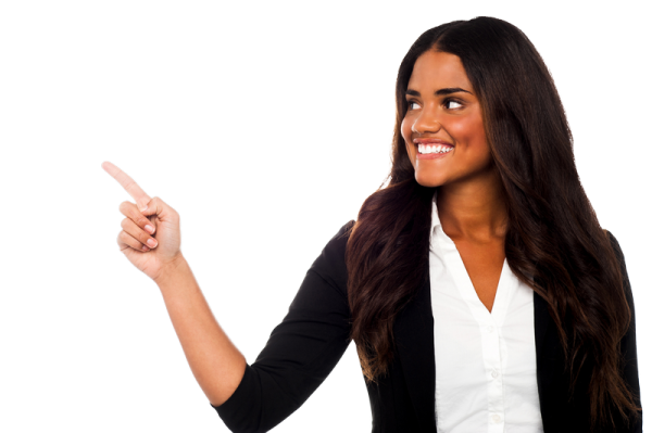 a woman pointing her finger at the camera