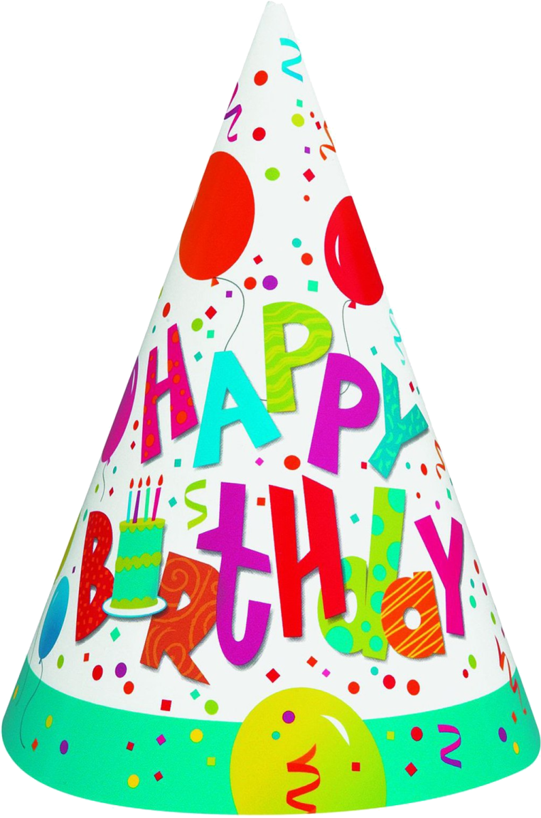 a party hat with the words happy birthday on it